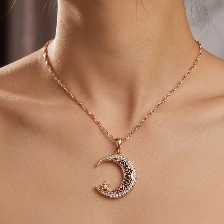 Aoaome Vintage Style Rose Gold Moon and Star Necklaces