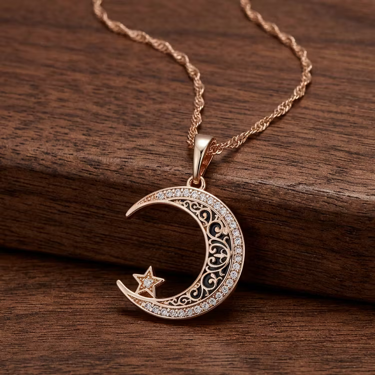 Aoaome Vintage Style Rose Gold Moon and Star Necklaces
