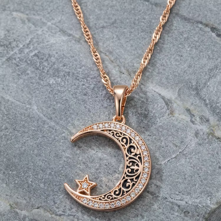 Aoaome Vintage Style Rose Gold Moon and Star Necklaces