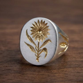 Aoaome Vintage Sunflower Mixed Metal Signet Rings