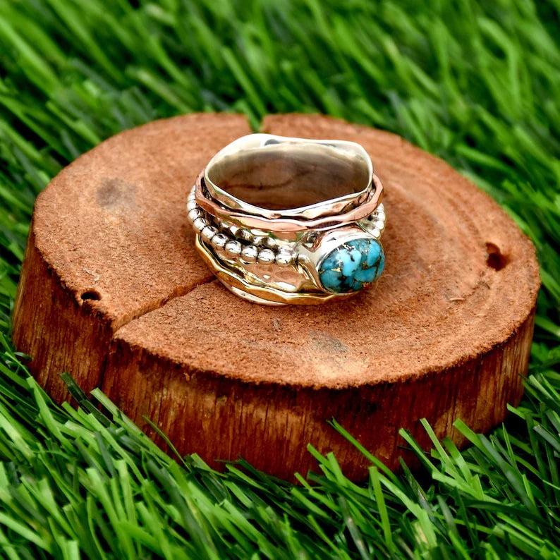 Aoaome Vintage Turquoise Spinning Rings