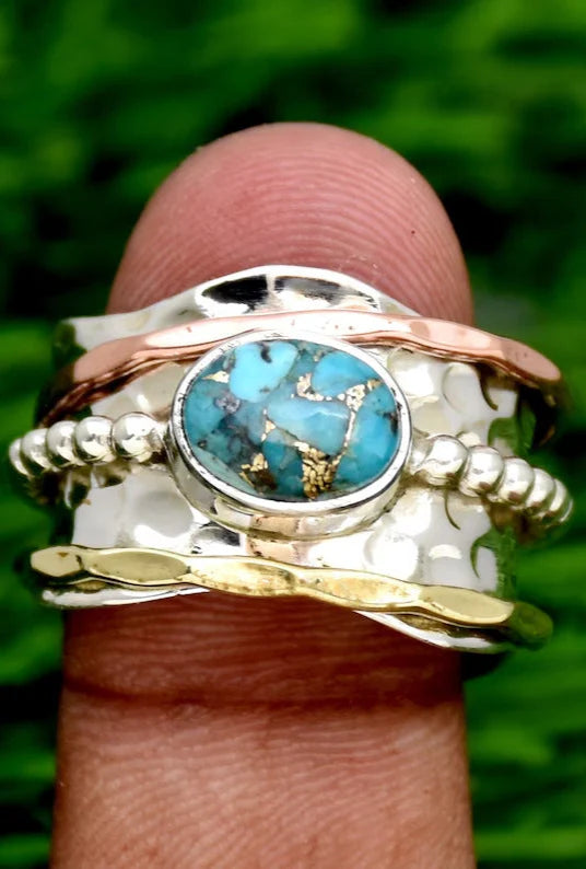 Aoaome Vintage Turquoise Spinning Rings