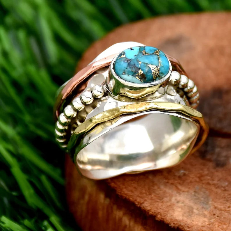 Aoaome Vintage Turquoise Spinning Rings
