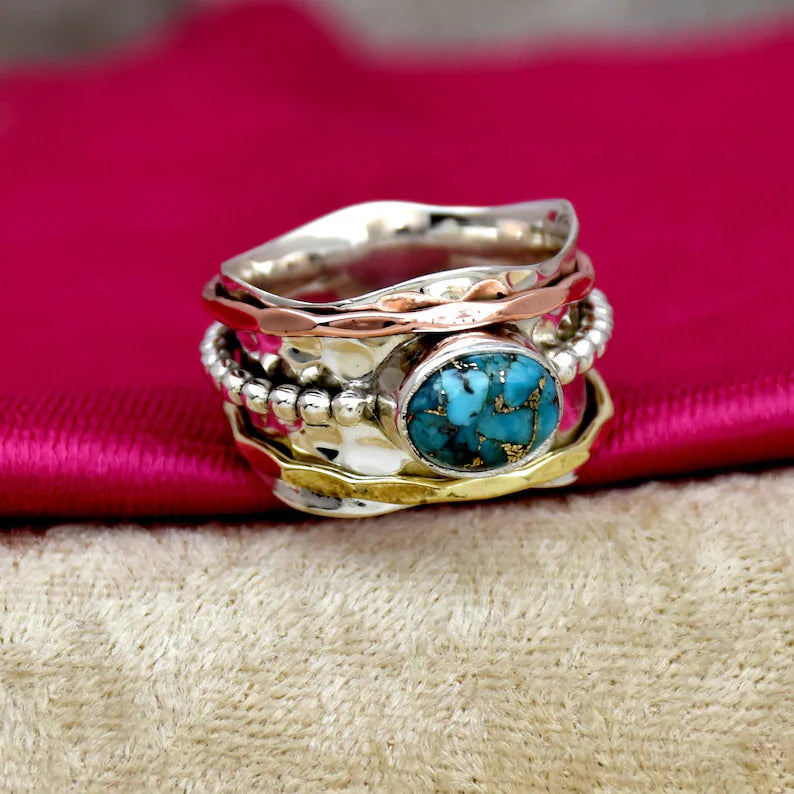 Aoaome Vintage Turquoise Spinning Rings