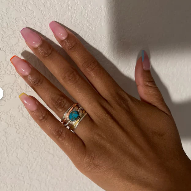 Aoaome Vintage Turquoise Spinning Rings