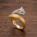 Aoaome Vintage Two-Tone Gold Panther with Diamonds Emerald Eyes Rings
