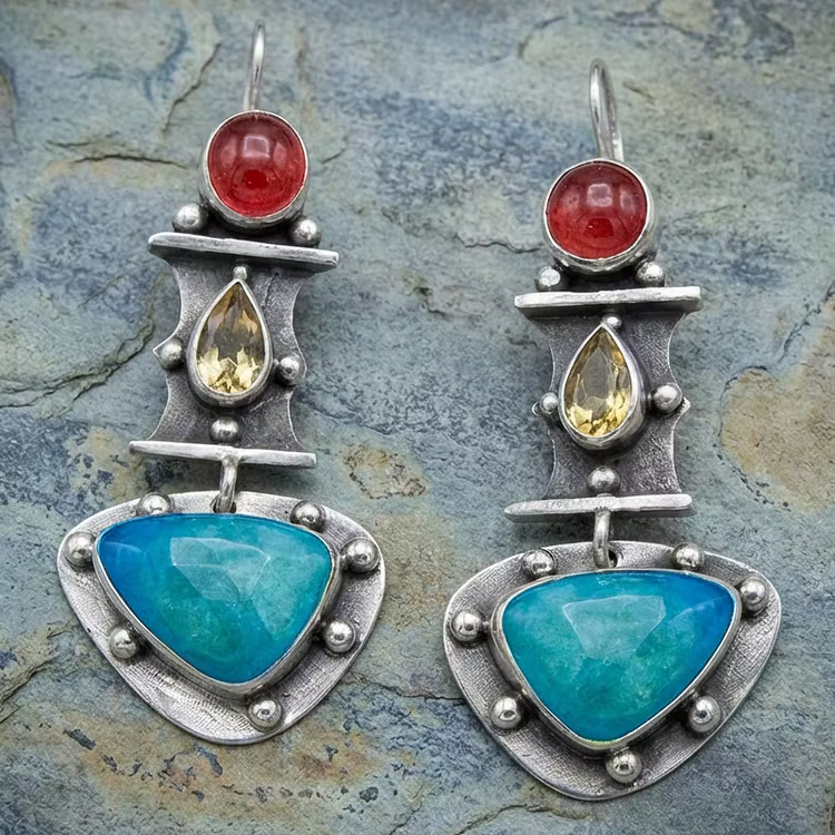 Aoaome Vintage Water Drop Blue Zircon Earrings