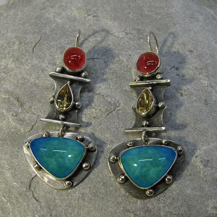 Aoaome Vintage Water Drop Blue Zircon Earrings