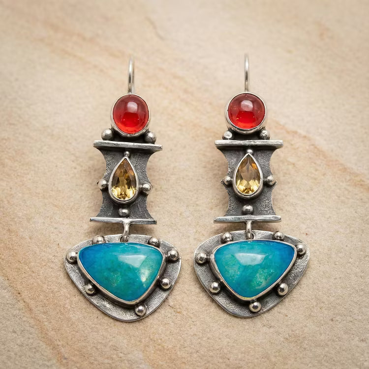 Aoaome Vintage Water Drop Blue Zircon Earrings