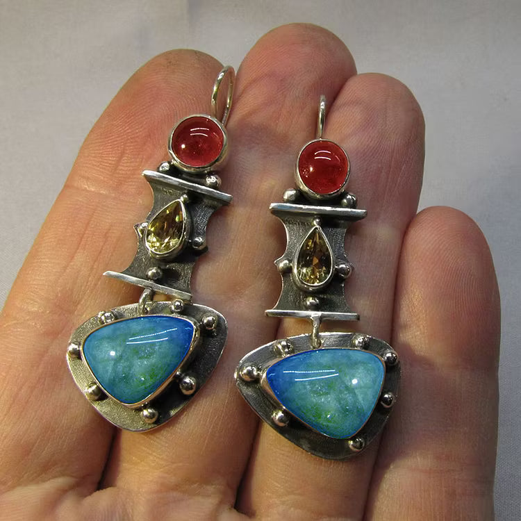 Aoaome Vintage Water Drop Blue Zircon Earrings