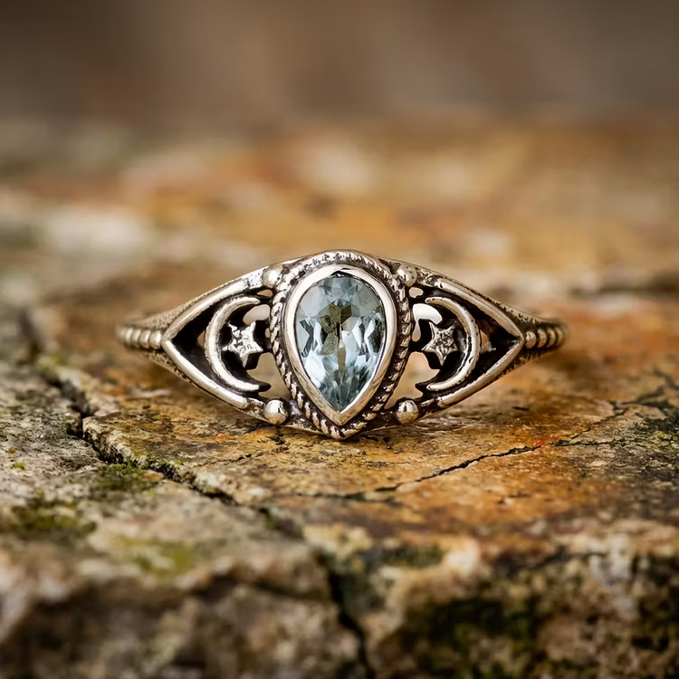 Aoaome Vintage Zircon Ring Star Moon Rings