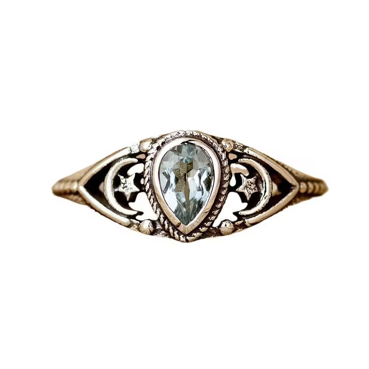 Aoaome Vintage Zircon Ring Star Moon Rings