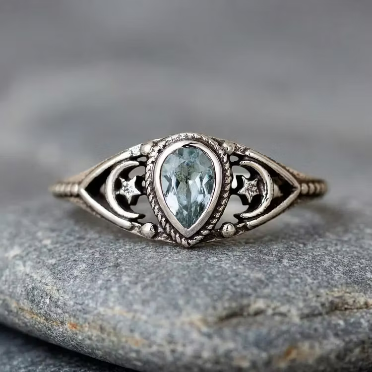 Aoaome Vintage Zircon Ring Star Moon Rings