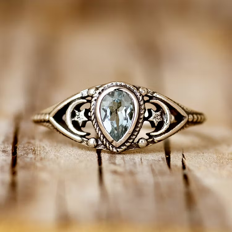 Aoaome Vintage Zircon Ring Star Moon Rings