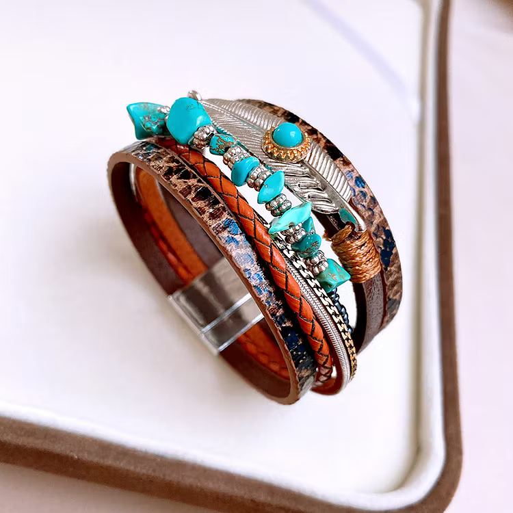 Aoaome Woven Magnetic Leather Bracelets