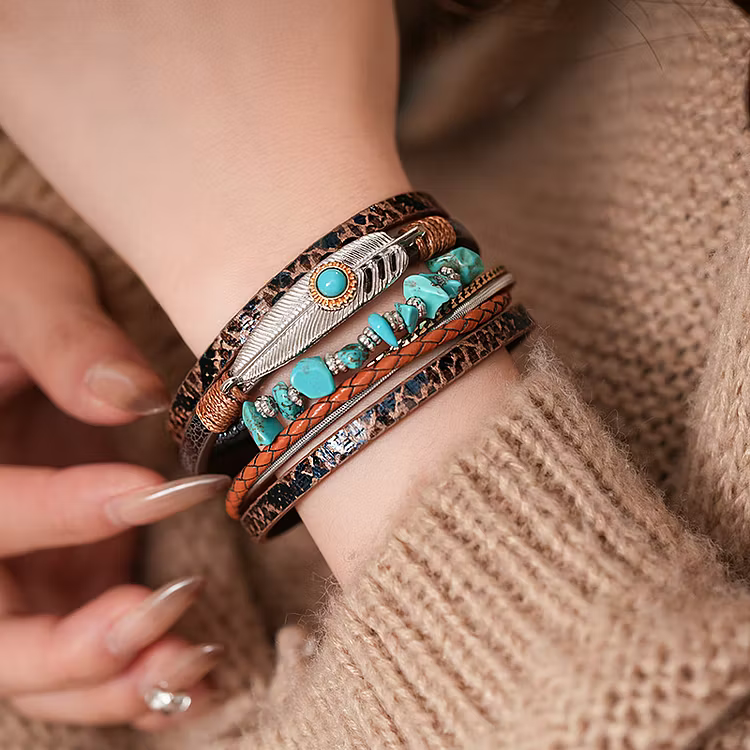 Aoaome Woven Magnetic Leather Bracelets