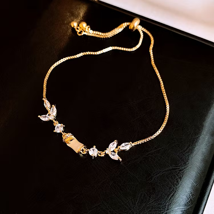Aoaome Zircon Bamboo Knot Leaf Flower Bracelets