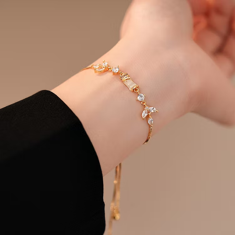 Aoaome Zircon Bamboo Knot Leaf Flower Bracelets