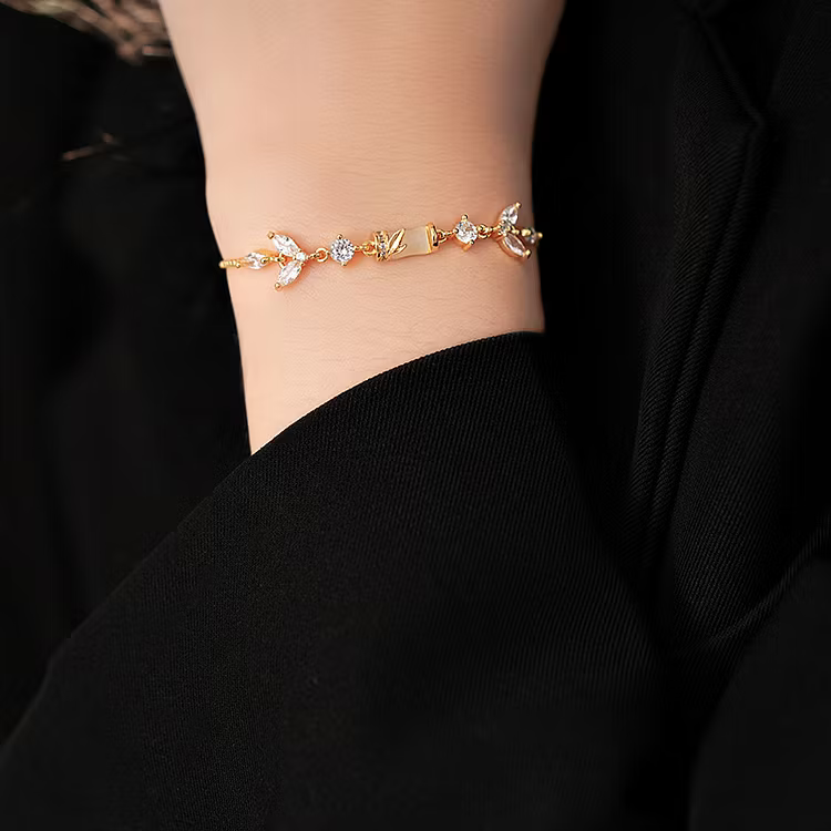 Aoaome Zircon Bamboo Knot Leaf Flower Bracelets
