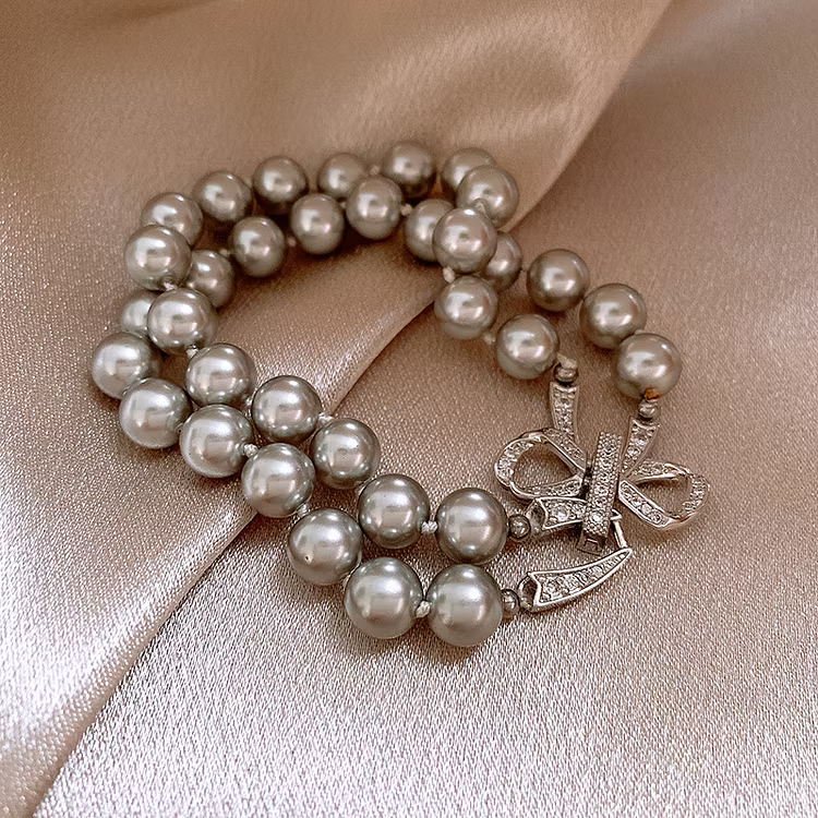 Aoaome Zircon Bow Gray Pearl Buckle Bracelets