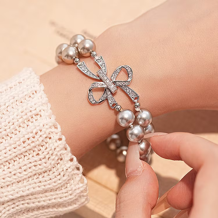 Aoaome Zircon Bow Gray Pearl Buckle Bracelets