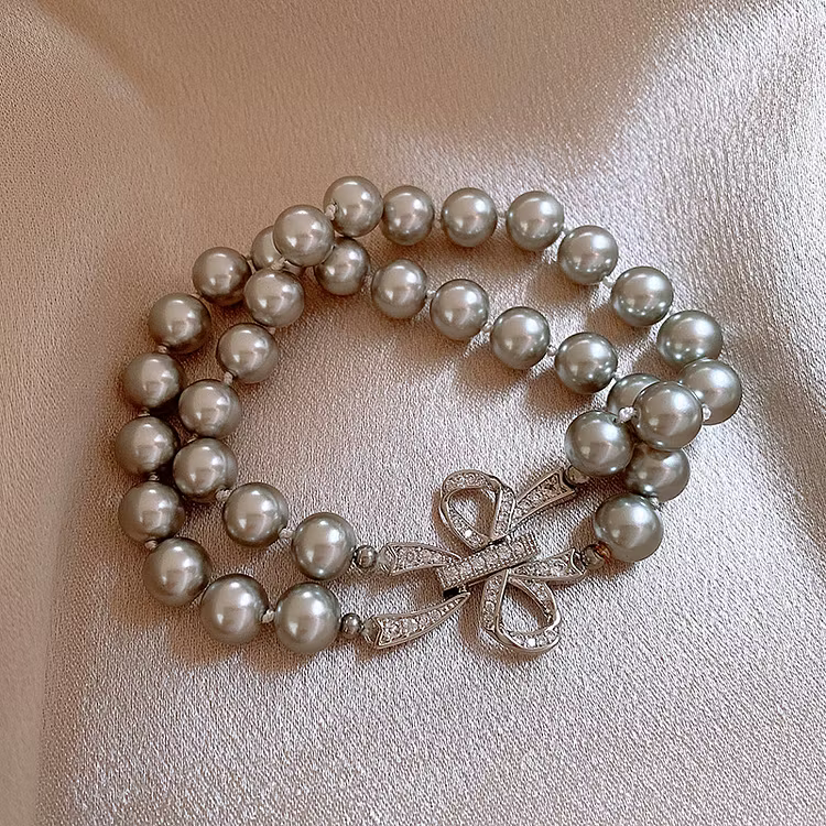 Aoaome Zircon Bow Gray Pearl Buckle Bracelets