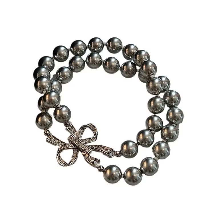Aoaome Zircon Bow Gray Pearl Buckle Bracelets