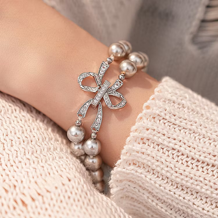 Aoaome Zircon Bow Gray Pearl Buckle Bracelets