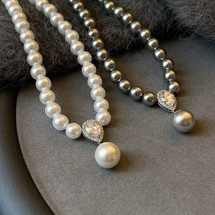 Aoaome Zircon Water Droplet Pearl Necklaces