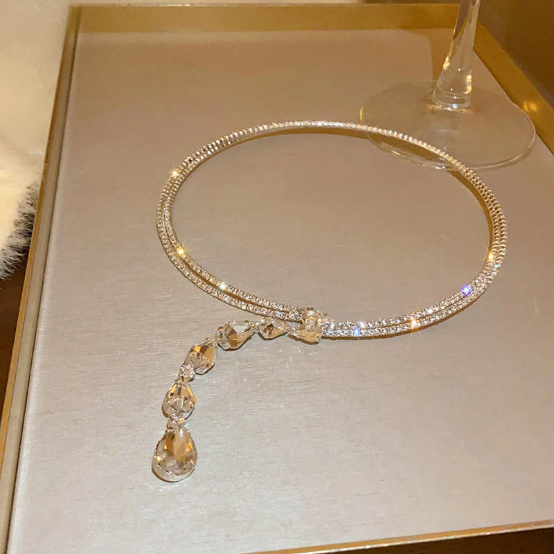 Aoaome Zirconia Drop Choker Necklaces
