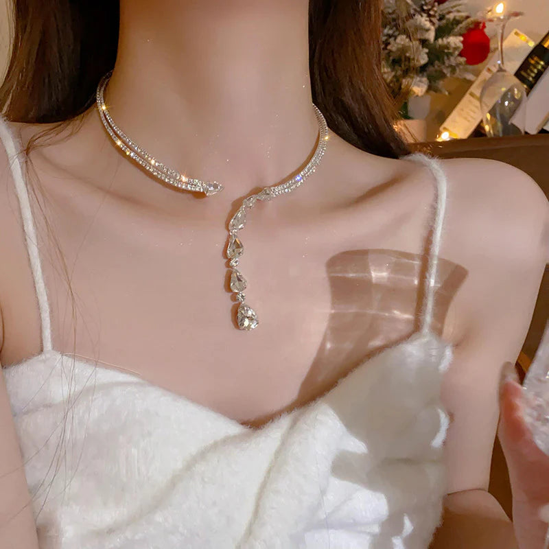 Aoaome Zirconia Drop Choker Necklaces