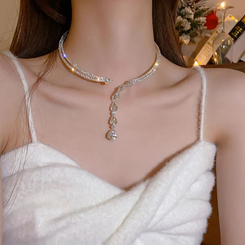 Aoaome Zirconia Drop Choker Necklaces