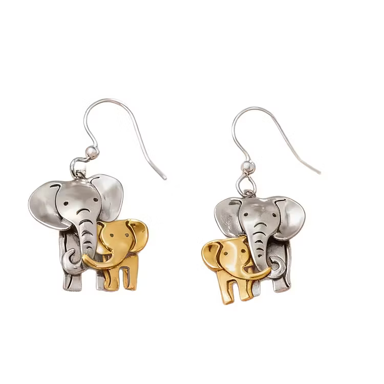 Aoaome Vintage Elephant Mom And Baby Elephant Animal Earrings