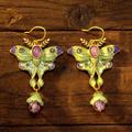 Aoaome Vintage Enamel Moth with Pink Stone Dangle Earrings
