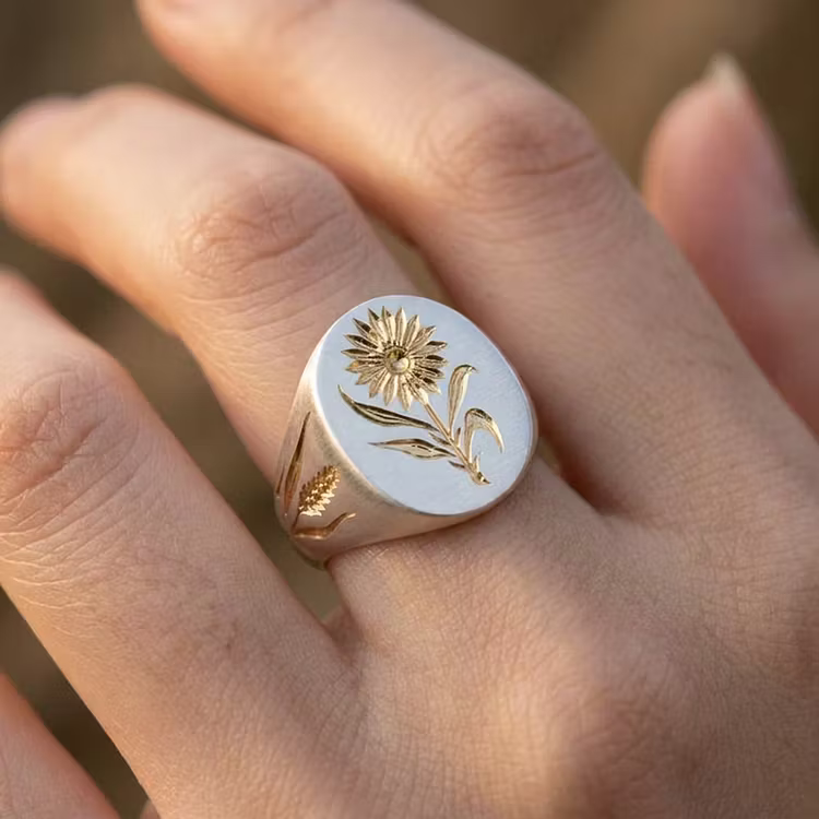 Aoaome Vintage Sunflower Mixed Metal Signet Rings