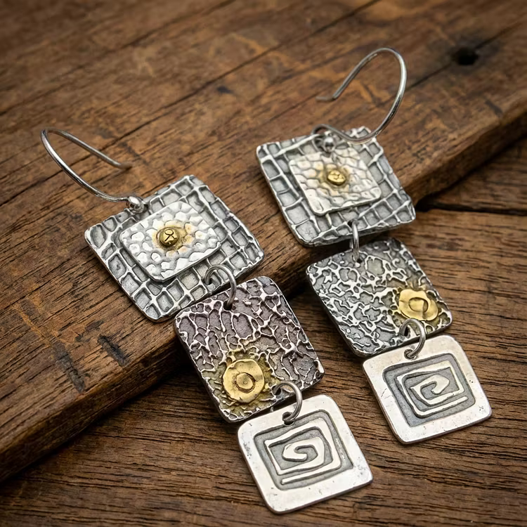 Aomome Vintage Boho Geometric Silver Earrings