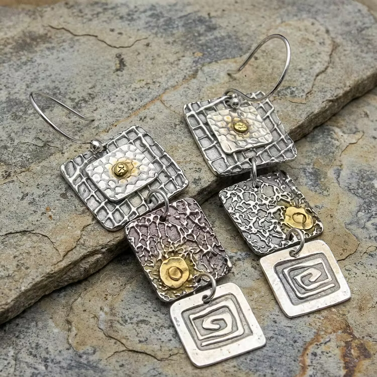 Aomome Vintage Boho Geometric Silver Earrings