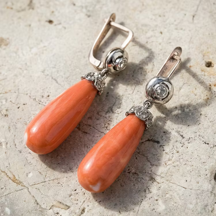 Aooame Bohemian antique coral hanging Earrings