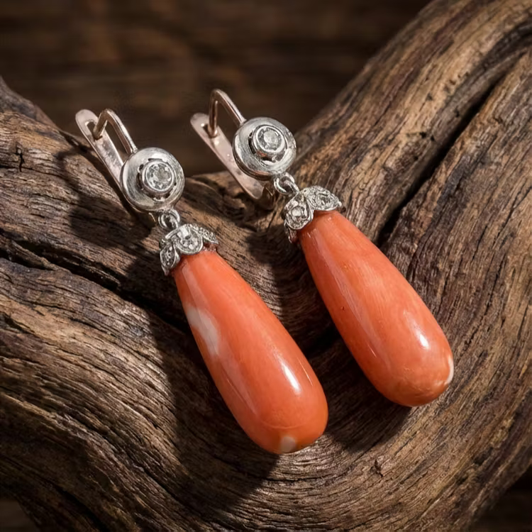 Aooame Bohemian antique coral hanging Earrings