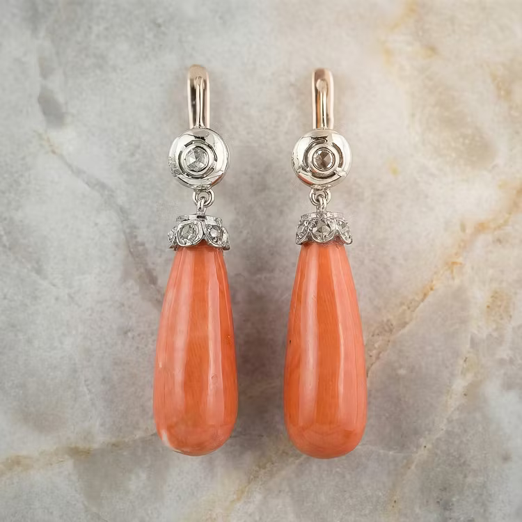 Aooame Bohemian antique coral hanging Earrings