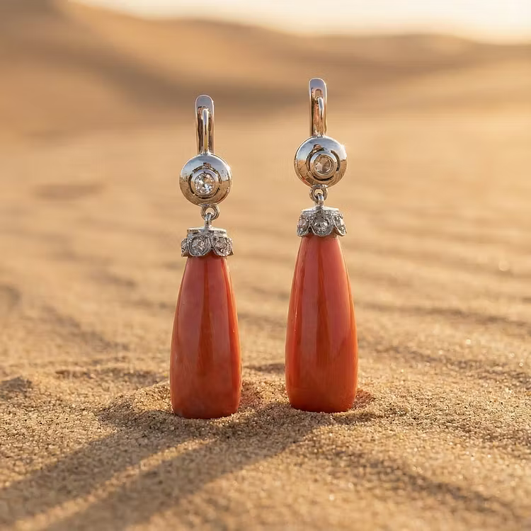 Aooame Bohemian antique coral hanging Earrings