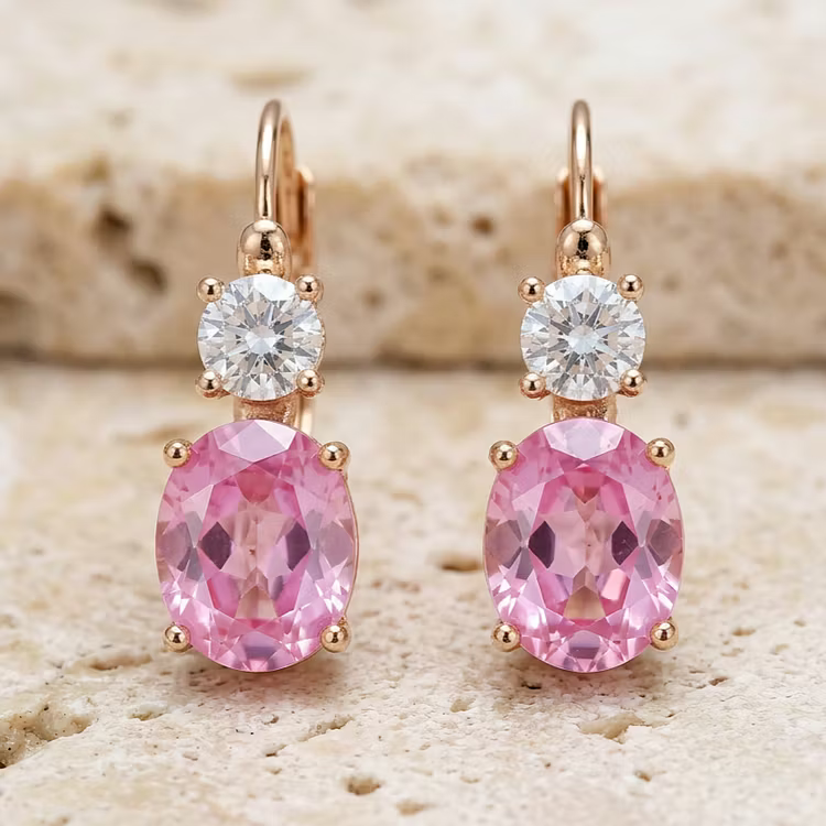 Aoaome Dainty Rose Gold Pink CZ Drop Clip-On Earringss