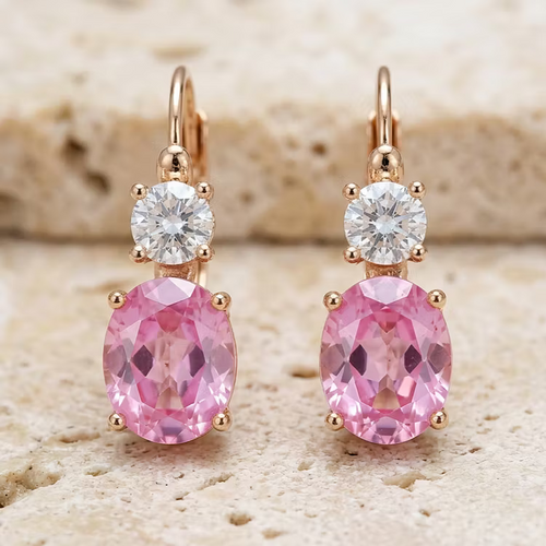 Aoaome Dainty Rose Gold Pink CZ Drop Clip-On Earringss