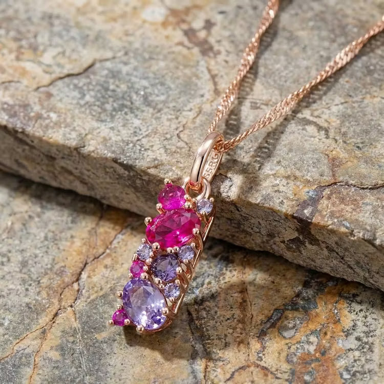 Vintage Gradient Gemstone Cluster Pendant Necklace
