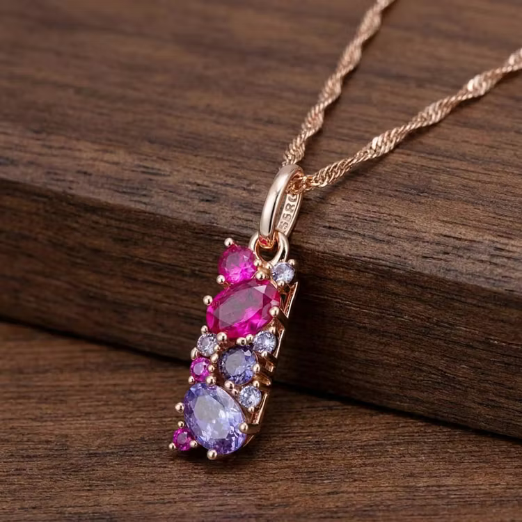 Vintage Gradient Gemstone Cluster Pendant Necklace