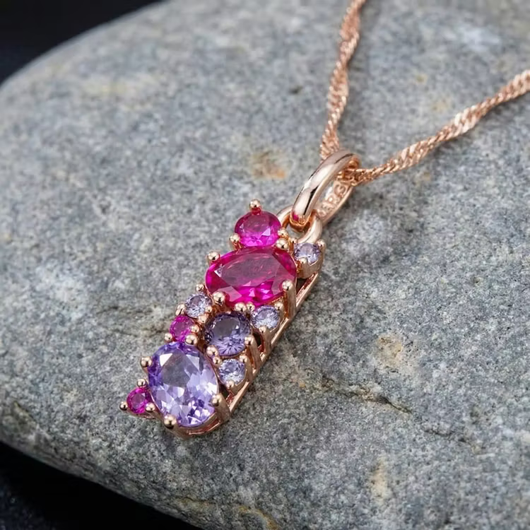 Vintage Gradient Gemstone Cluster Pendant Necklace