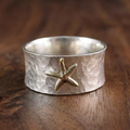 Vintage Hammered Silver Starfish Wide Band Rings
