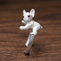 Vintage Silver French Bulldog Open with Red Gem Eyes Rings