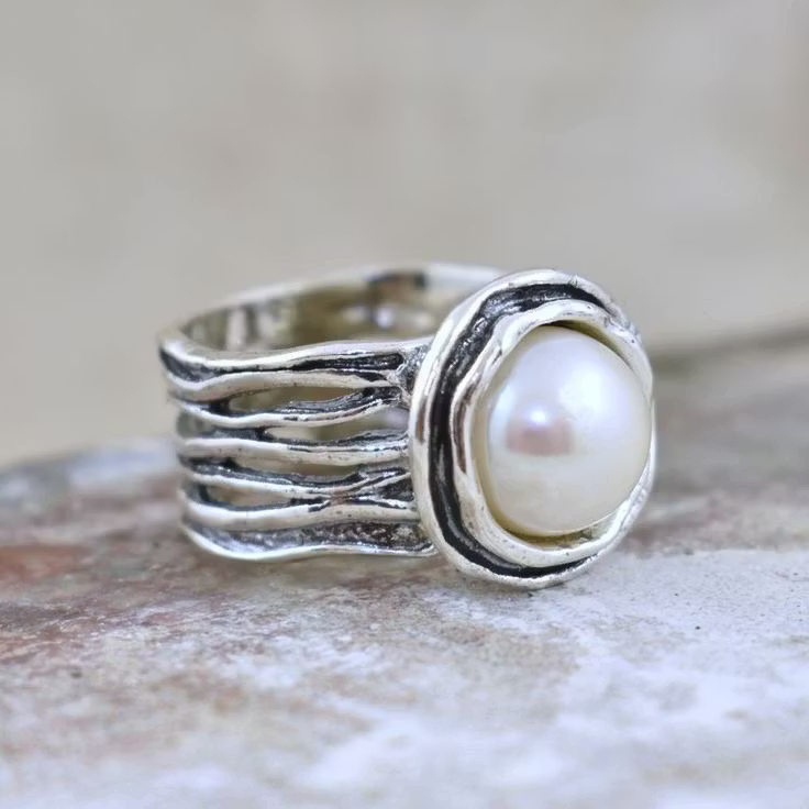 Aoaome White Stone Layering Silver Rings