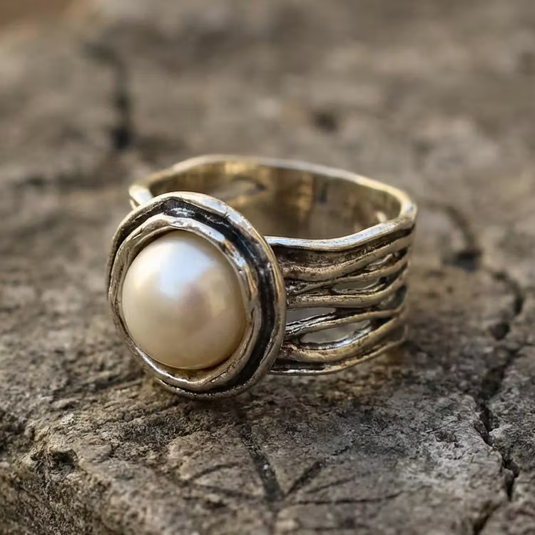 Aoaome White Stone Layering Silver Rings